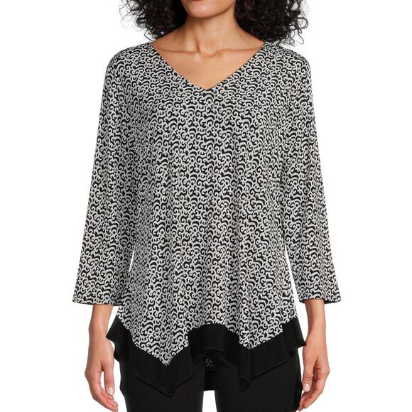 Slim Factor Investments Scrolling Ikat Asymmetrical Hem Shirt Plus Size 2X Artsy - Picture 1 of 7